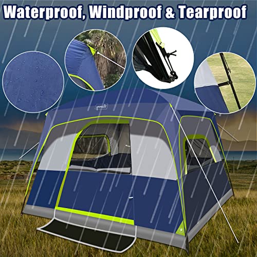 6-Person Tent/Instant for Camping Windproof Family 60 Seconds/Easy Setup Cabin Tent with Top Rainfly, Double Layer,4 Large Mesh Windows,2 Mesh Door,Provide 2 pcs Gate Mat Camping Tent-10'X9'X78''(H)