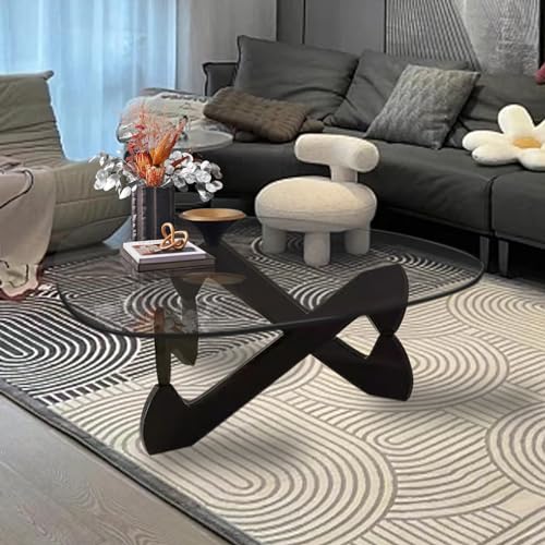 Triangle Coffee Table Glass Coffee Table for Living Room Clear Glass Coffee Table with Solid Wood Base Mid Century Modern Coffee Table for Small Spaces (Black-Transparent, 35.8in)