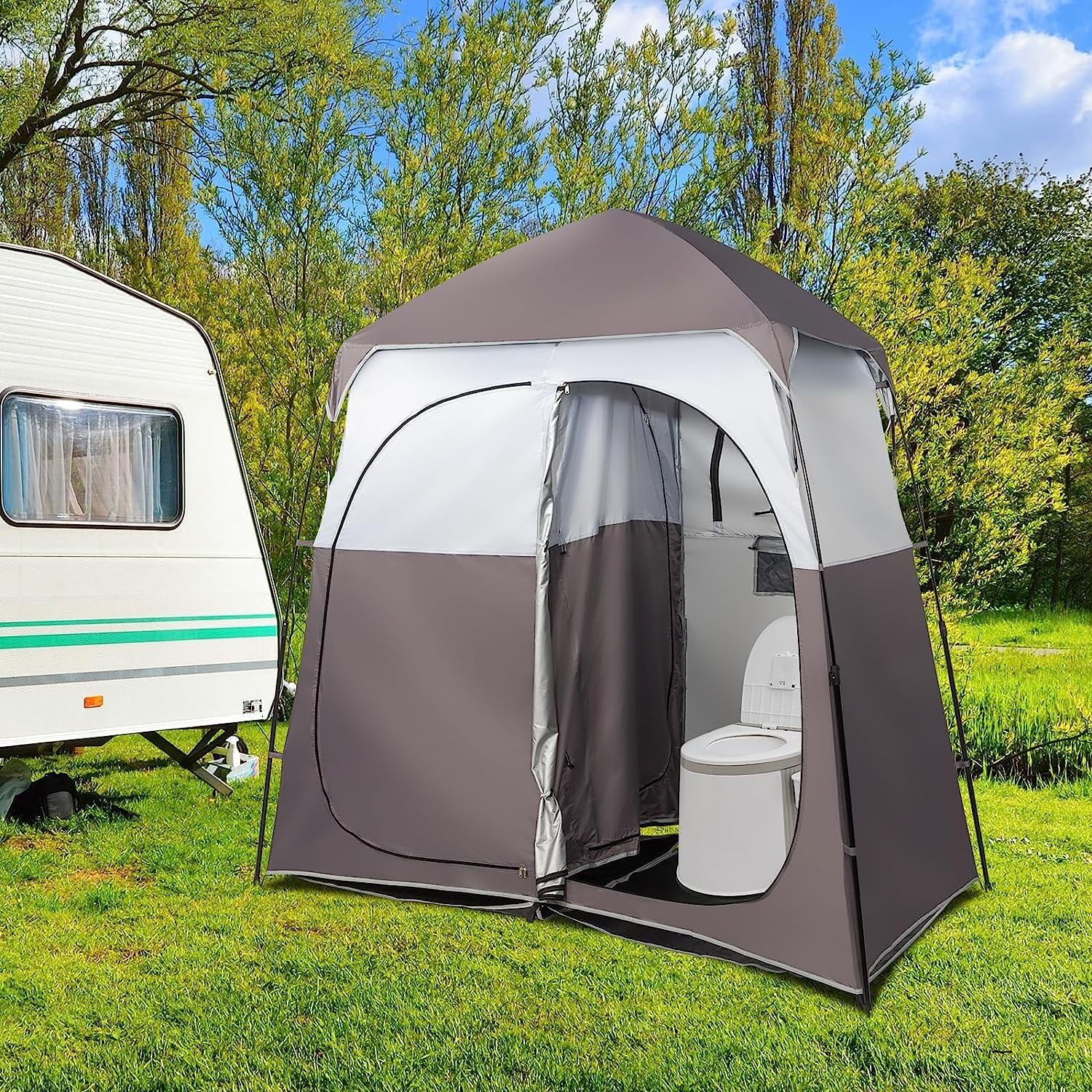 VINGLI 2 Room Shower Tent, 7.5 FT Instant Pop Up Shelter with Carrying Bag, Privacy Changing Room Tent,Perfect for Portable Toilet, Camping, Dressing, Outdoor Indoor, Easy Set Up
