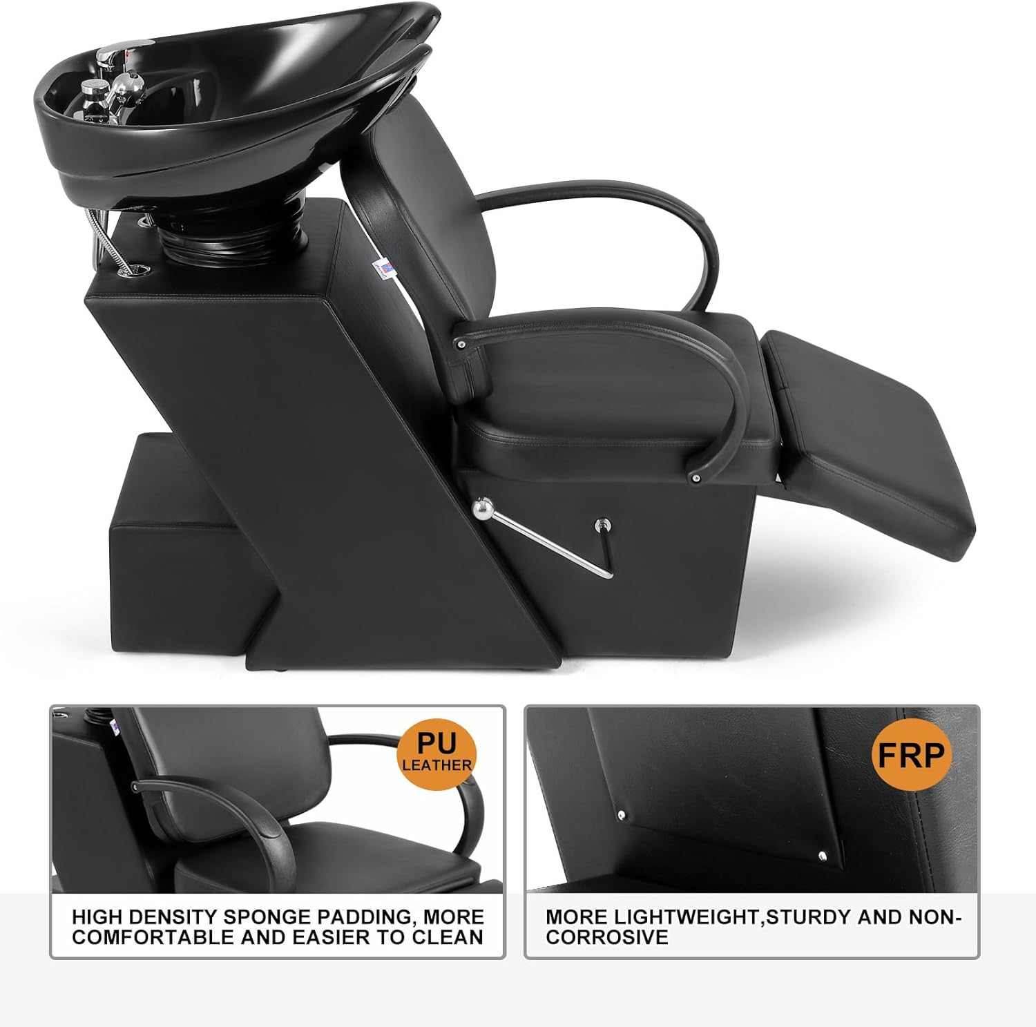 Artist hand Shampoo Bowl, 47’’ Ceramic Bowl Shampoo Chair Adjustable Backwash Sink Salon Wash Unit Shampoo Station W/Adjustable Footrest Salon Equipment for Spa Beauty Tattoo
