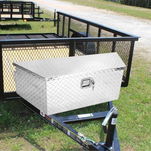Aluminum Stripes Trailer Storage Box Trailer Tool Box,Chrome Lock,Waterproof Storage Tool Box,39"X16.5"X12",Black