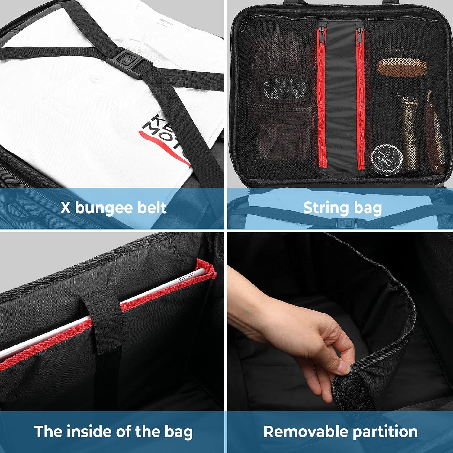 KEMIMOTO Motorcycle Travel Luggage Bag, Motorcycle Tail Bag for Softail Sportster Dyna Touring Models Road King Road Glide Street Glide Waterproof All Weather with Sissy Bar Straps Black