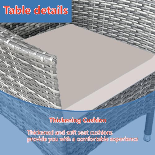 PatLoom 4-Piece Outdoor Furniture Set,Dark Grey Rattan Wicker Patio Sofa,Elegant Patio Conversation Set with Glass Top Coffee Table for Garden, Backyard, Poolside, Balcony (Grey)