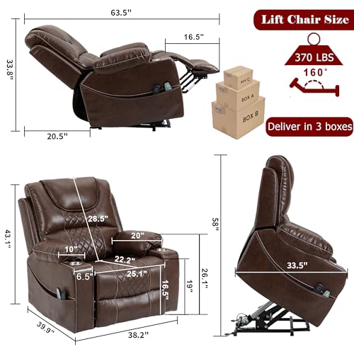 Power Lift Chair Lay Flat Recliner Infinite Position Electric Dual Motor Stand Up Lift Chair with Massage and Heat for Adults,Heavy Duty Recliners with 2 Remote Controls and Two Cup Holders