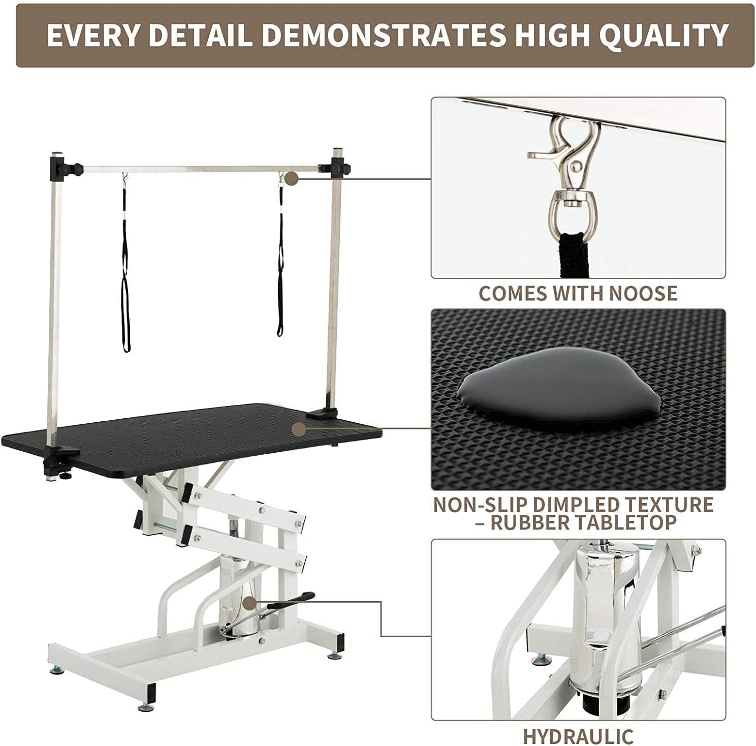 Hydraulic Dog Grooming Table for Small/Large Dogs, Heavy Duty Professional Pet Grooming Table with Adjustable Overhead Arm and Noose, Range 21-36 Inch, 43''/Black