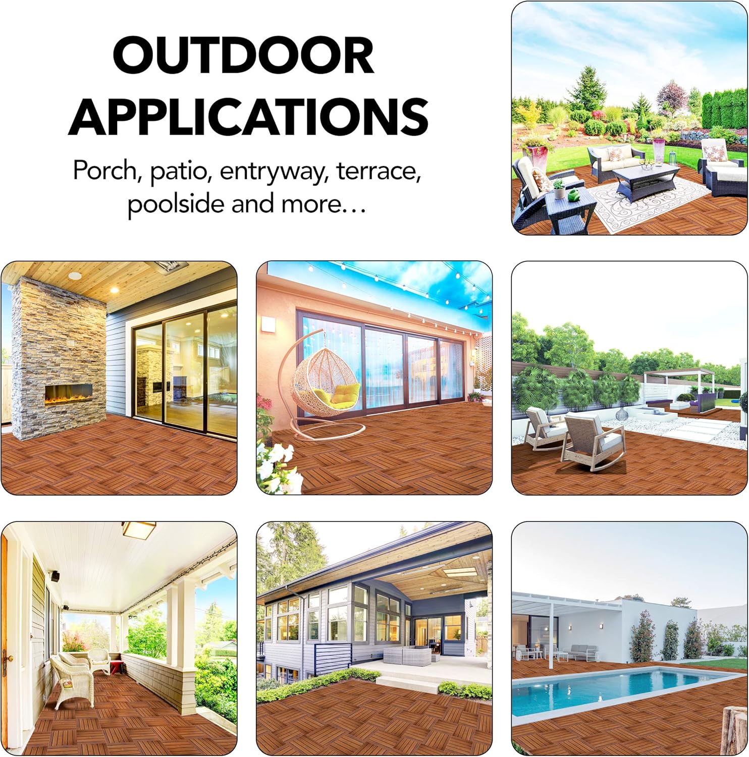 Acacia Wood Outdoor Flooring Interlocking Deck Tiles Patio Flooring Outdoor Waterproof UV Protected All Weather Tile for Composite Decking Dance Floor for Outdoor Party Balcony 10pcs 12&rdquo; x 12&rdquo;
