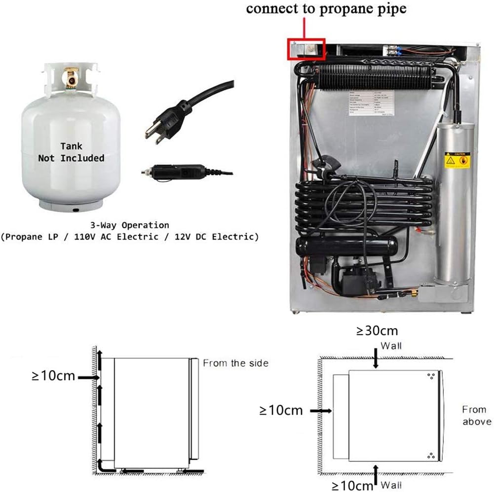 SMETA RV Propane Refrigerator with Freezer 12V/110V/Gas LPG, No Noise, RV Fridge for Dorm Office Garage Motorhome Caravan, Single Door, 3.5 Cu.Ft, White