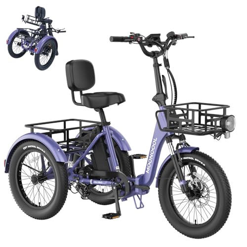 MOONCOOL Electric Trike, Electric Tricycle for Adults, 20" Folding 3 Wheels Electric Bicycle Bikes, 48V 500W/750W Motorized Electric Ebike with Aluminum Frame, Removable Battery and Basket