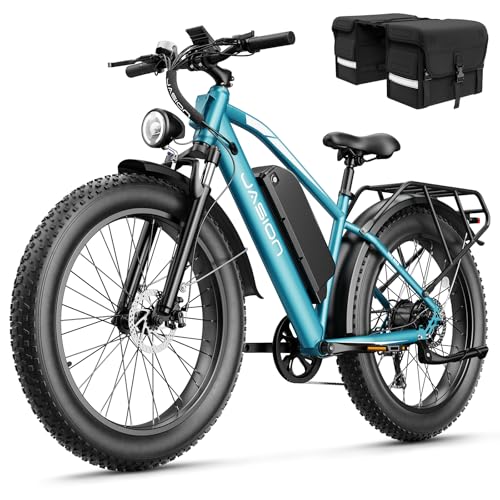 Jasion EB5 MAX Electric Bike for Adults with 1500W Peak Motor, 48V 15Ah (720Wh) Battery Electric Mountain Bike, 26'' x 4'' Fat Tire Ebike, 28+MPH Speed, Cruise Control, with Fenders, Rear Rack