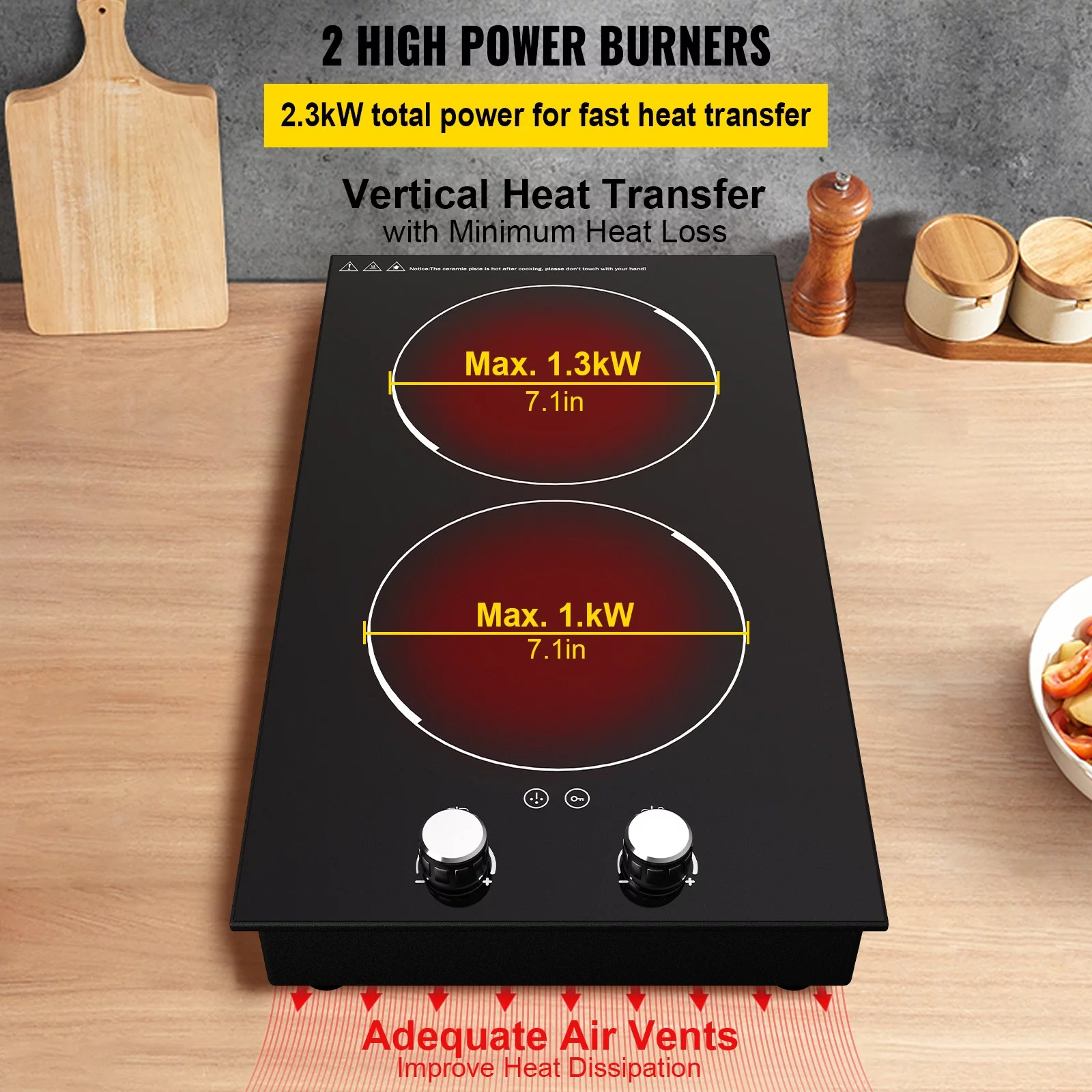 BENTISM Electric Induction Cooktop Built-in Stove Top 11in 2 Burners 120V