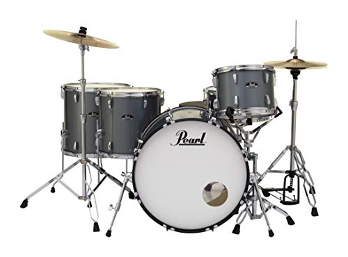 Pearl Roadshow Drum Set 4-Piece Complete Kit with Cymbals and Stands, Charcoal Metallic (RS584C/C706)
