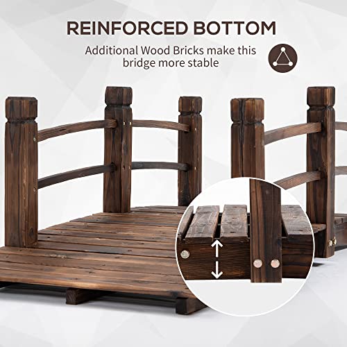 Outsunny Fir Wood Garden Bridge Arc Walkway with Side Railings for Backyards, Gardens, and Streams, Stained Wood, 60" x 26.5" x 19"