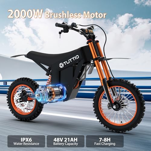 Soleil01 Electric Dirt Bike for Adult and Teen 48V 21AH E Bicycle 14"/12" Fat Tire Off Road Ride On High Torque Electric Motocross Motorcycle Dirt Bike