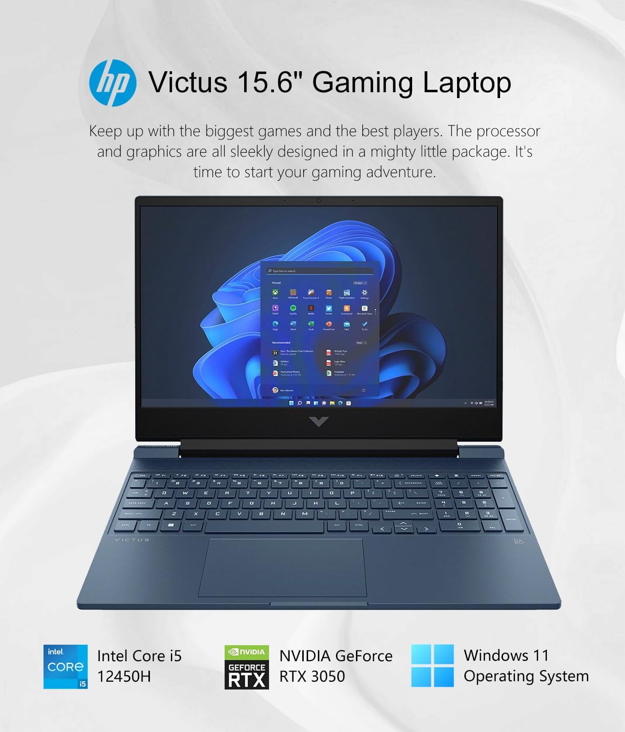 HP Victus 15.6" Full HD 144Hz Gaming Laptop, Intel 12th Gen Core i5-12450H, 32GB Memory, NVIDIA GeForce RTX 3050, 2TB SSD, Bluetooth, Wi-Fi, Backlit Keyboard, Windows 11, Performance Blue