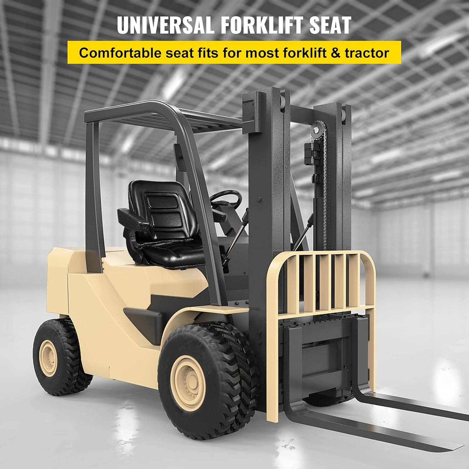VEVOR Universal Forklift Seat with Safety Switch,Black PVC Tractor Seat 18.5" x 20" x 18", 6" Adjustable Mower Seat, Foldable Seat Including Armrests, Skid Steer Seat Fit Forklift,Tractor,Skid Loader