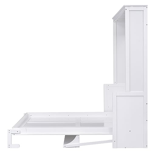 Queen Size Murphy Bed Wall Bed with a Storage Shelf, Space-Saving Wall Bed for Multipurpose Guest Room or Home Office - Gray