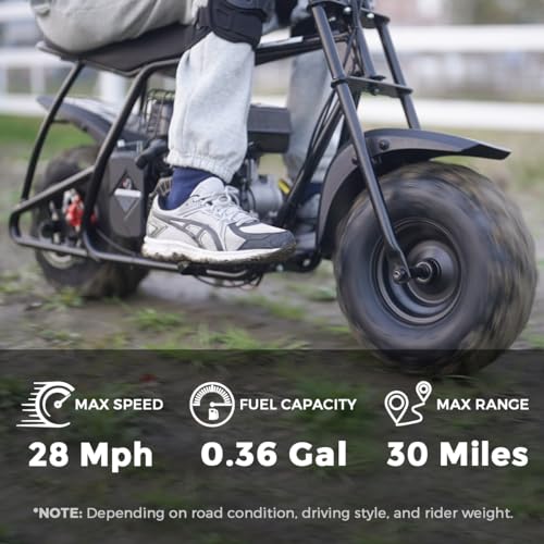 FRP GMB100 Mini Bike, 99CC 4-Stroke Mini Bikes for Adults, 3HP Gas Powered Mini Dirt Bike, Off-Road Motorcycle W/LED Headlight and Neck Gaiter, Up to 28 Mph, Weight Support Up to 220 LBS