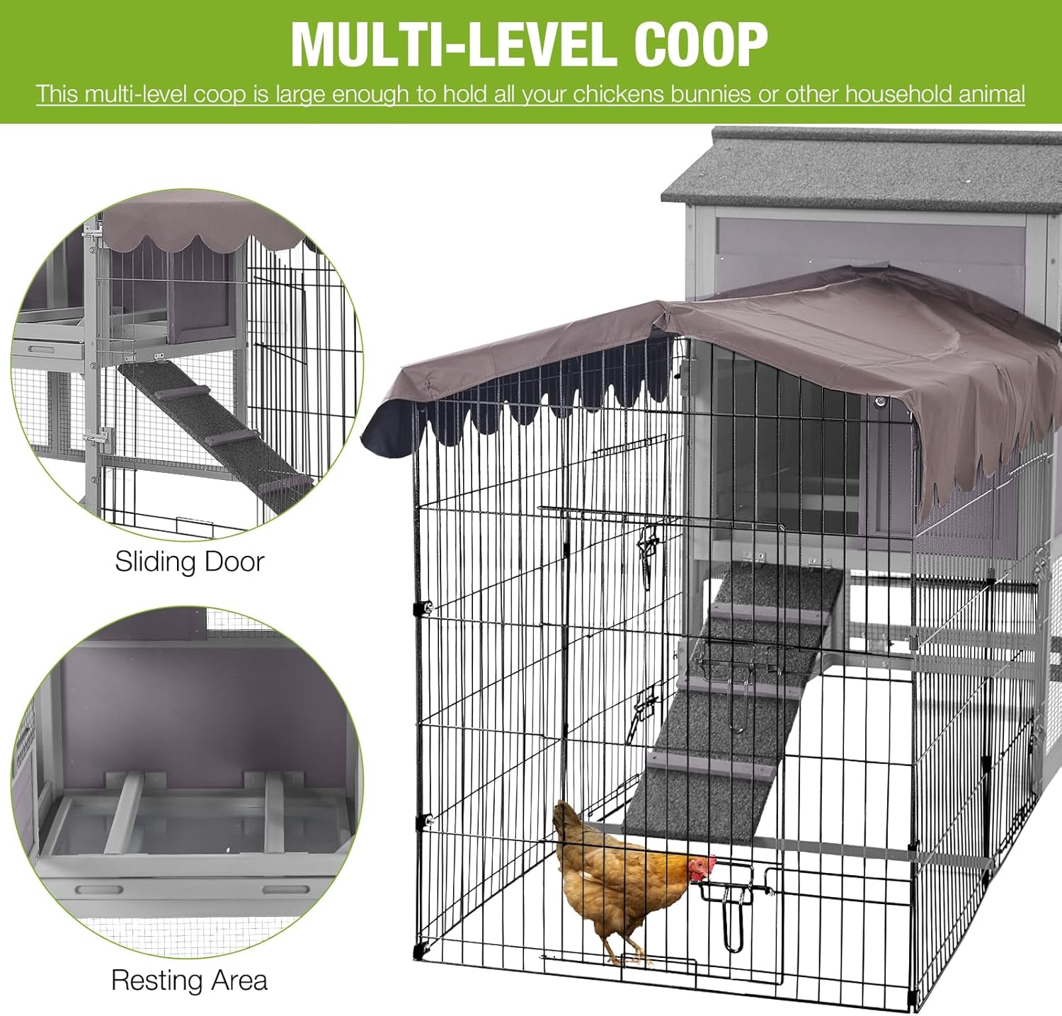 Mobile Chicken Coop 79" Large All-Steel Frame Hen House Poultry Cage with Metal Run,Waterproof Rain Cover