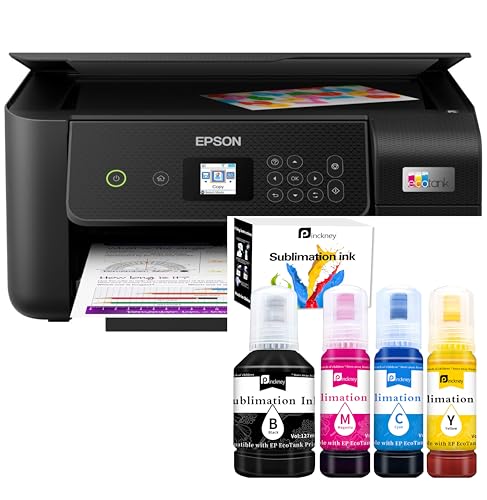 Pinckney Cartridge-Free Super-Tank Printer with Sublimation Ink Bundle for Heat Transfers, Easy Fill, Built-in Scanner & Copier (White)