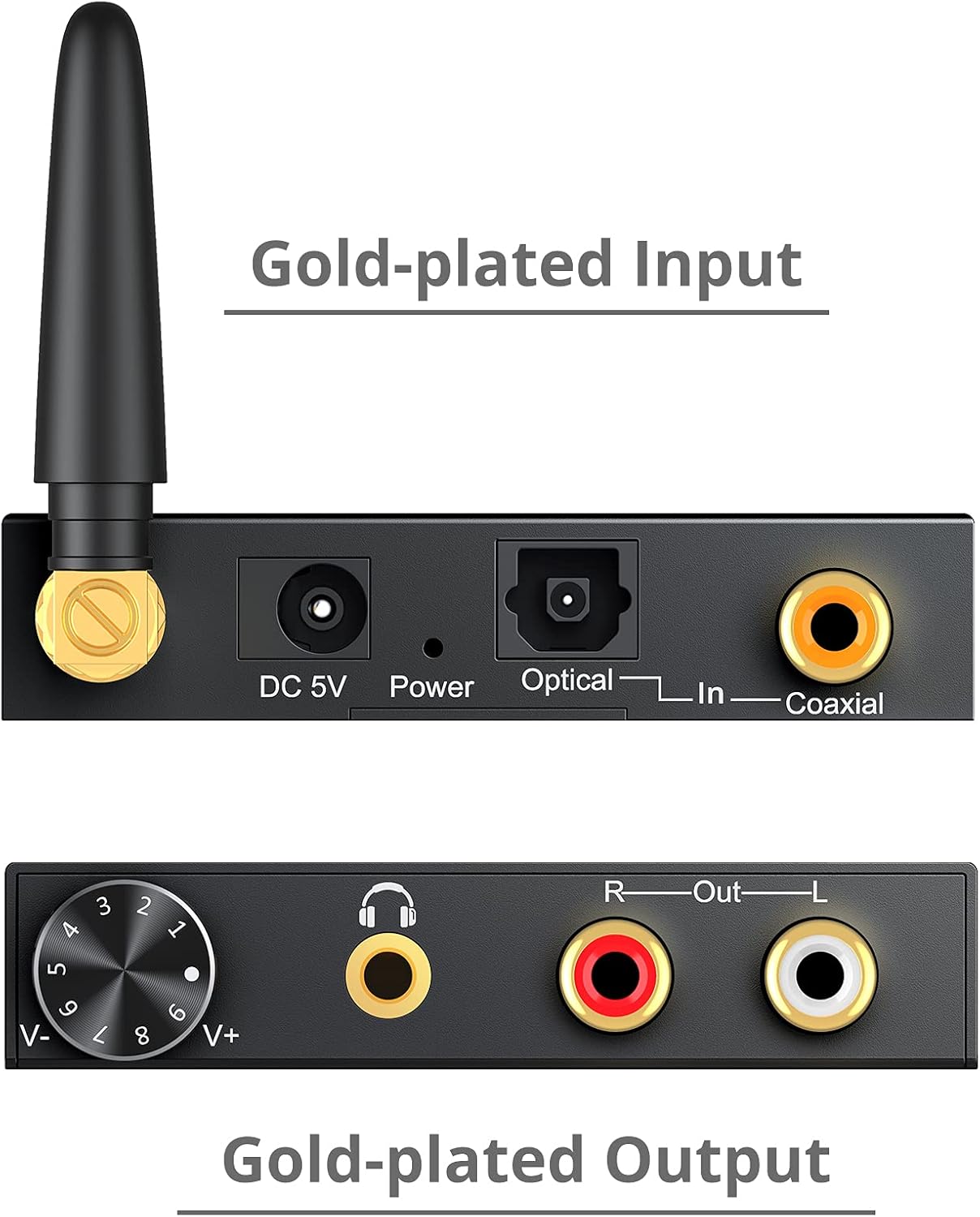 PROZOR 192kHz Digital to Analog Audio Converter with 5.0 Bluetooth Receiver, Optical Coaxial Bluetooth Digital Audio to Stereo Analog RCA & 3.5mm