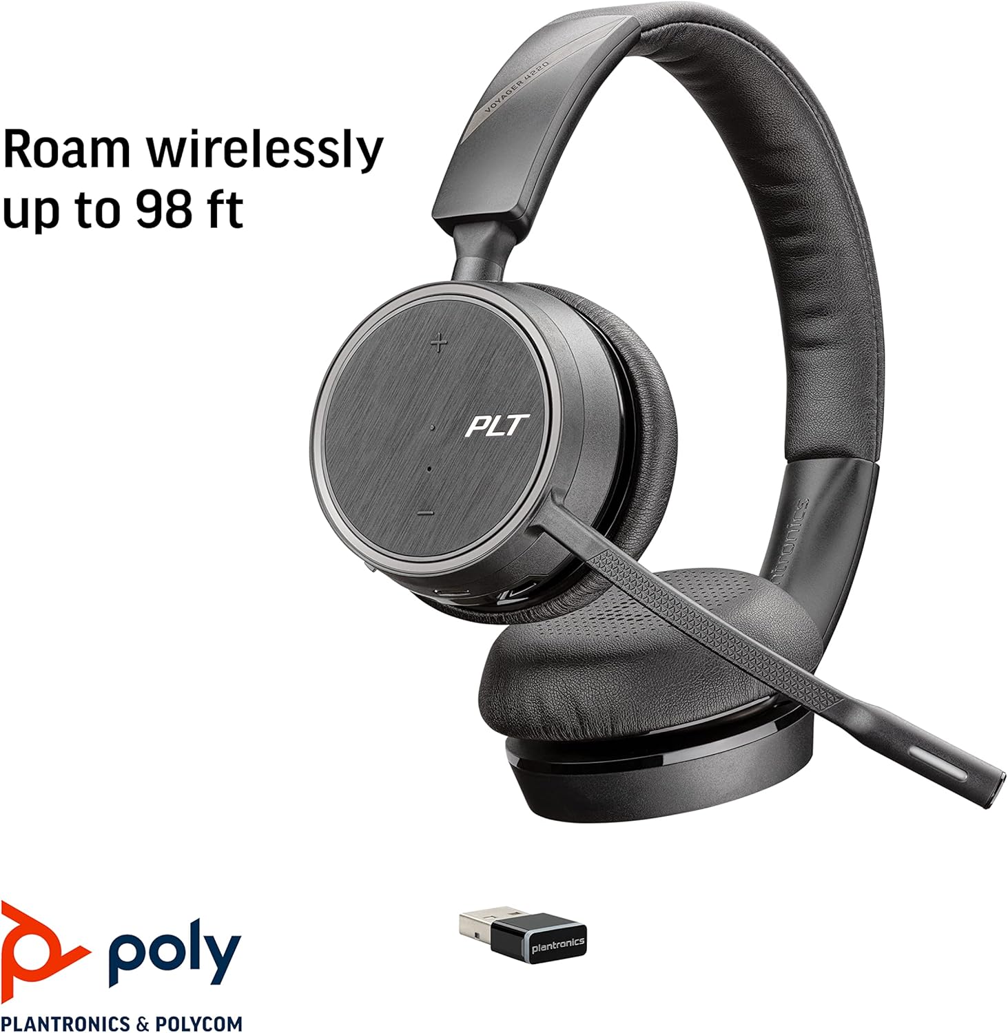 Plantronics - Voyager 4210 UC USB-A with Charge Stand (Poly) - Bluetooth Single-Ear (Monaural) Headset - Connect to PC, Mac, & Desk Phone - Noise Canceling - Works with Teams, Zoom & more