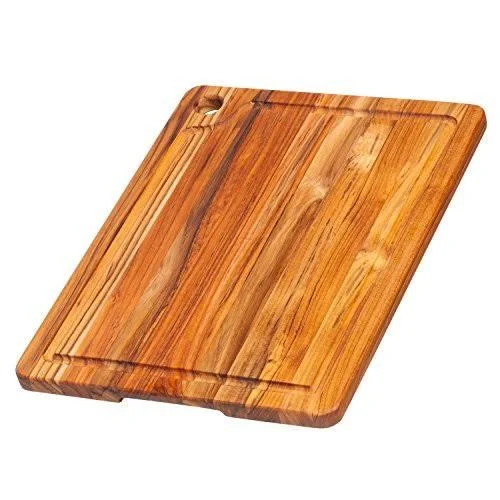 Teak Cutting Board - Rectangle Edge Grain Board with Corner Hole and Juice Canal