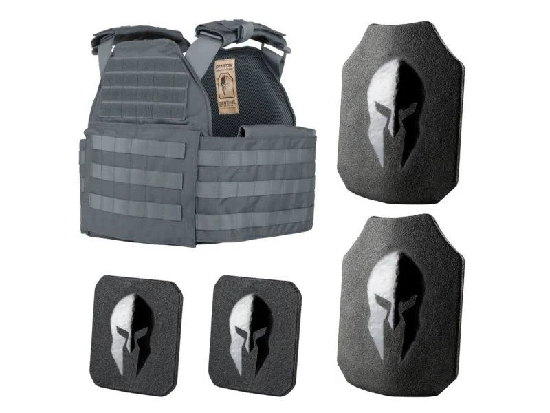 Spartan Armor Systems Spartan Armor/Sentinel Plate Carrier and AR550 Level III+ Body Armor Package Base Coat Wolf Gray Adjustabl