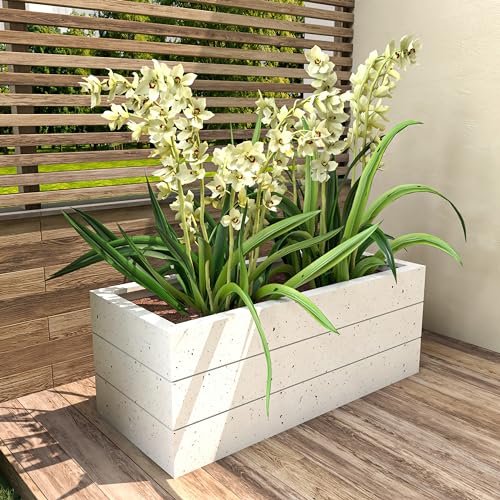 LeisureMod Oasis Modern Fiberstone and Clay Planter for Indoor and Outdoor - Rectangular Weather-Resistant Planter Box with Drainage Holes (Brown)