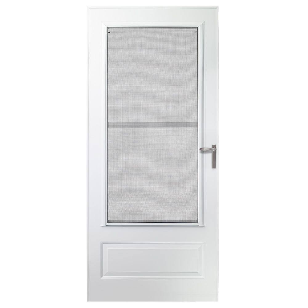 Emco 22852 30 in. x 80 in. 300 Series White Universal Triple-Track Aluminum Storm Door with Nickel Hardware