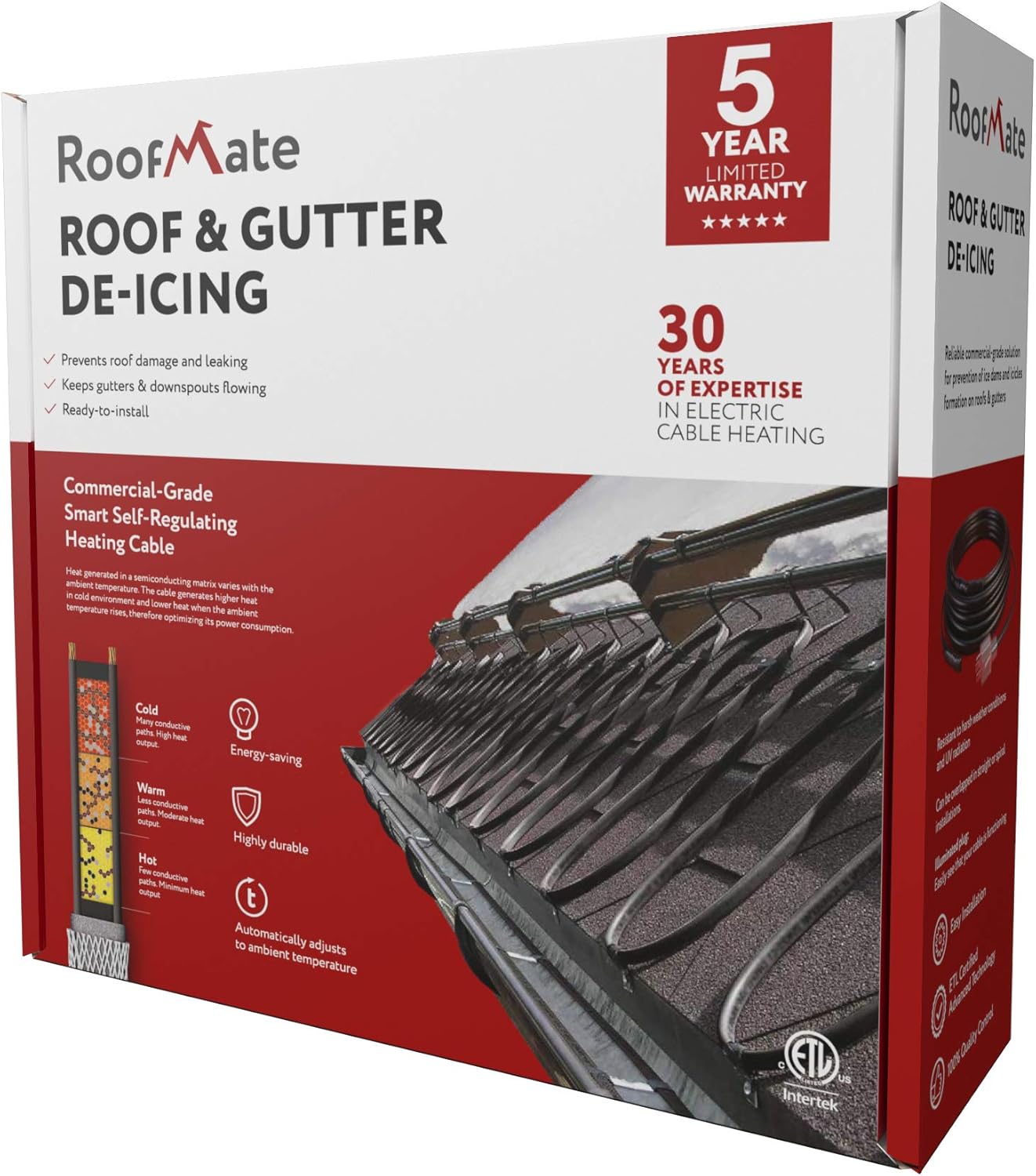 WARMBRIDGE INC RoofMate Self-Regulating Heating Cable for Roof & Gutter De-Icing, 120V, 7Watts/Ft. (18-Feet + 10-ft Cold Lead)