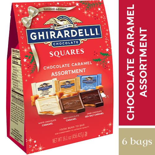 Ghirardelli Assorted Chocolate Caramel Squares Extra Large Bags, Case of 6