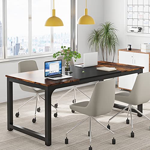 Tribesigns Modern Computer Desk, 63 x 31.5 inch Large Executive Office Desk Computer Table Study Writing Desk Workstation for Home Office, Spliced Desktop, White