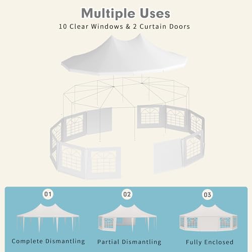 EROMMY 29x23ft Party Tent, White Wedding Tent, Dodecagonal Heavy Duty Canopy with Removable Sidewalls, 10 Church Windows and 2 Pull-Back Doors, Outdoor Gazebo Pavilion Shelter Tent for Party, Event
