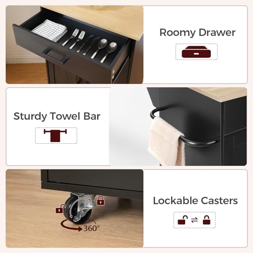 Kitchen Island on Wheels with Drop Leaf, Folding Countertop Kitchen Island Cart, Kitchen Island Table with Towel Rack, Drawer, for Kitchen, Dining Room, White and Natural KINW12501