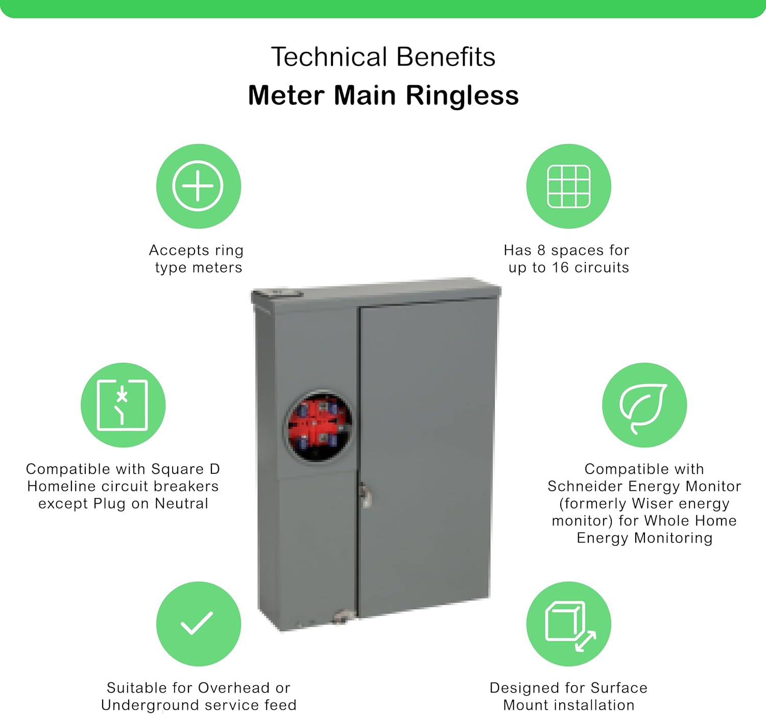 Square D - SC816F200PS Homeline 200 Amp 8-Space 16-Circuit Outdoor Surface Mount Solar-Ready Combination Meter Socket and Main Breaker Load Center