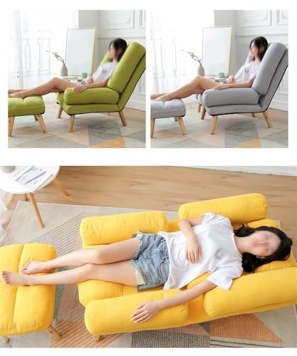 Modern 2 in 1 Chaise Lounge Chair with Ottoman, Versatile Accent Chair with 5 Adjustable Angles, Convertible Sleeper Chair for Living Room and Bedroom(Yellow)