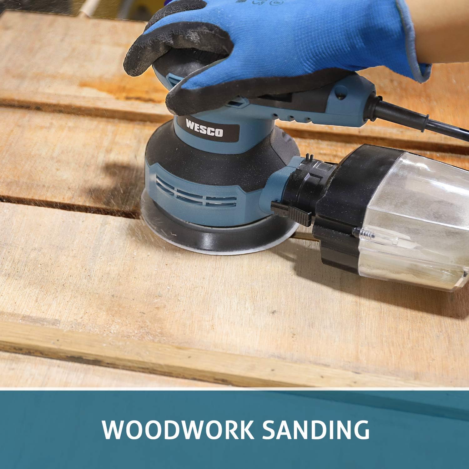 Random Orbital Sander, WESCO 3.0A Power Orbital Sander 5-Inch with 12Pcs Sanding Discs, Vancuum Adapter, Cyclone Box, Corded 6 Variable Speeds Electric Sander, Efficient Dust Collection System Pack of 2