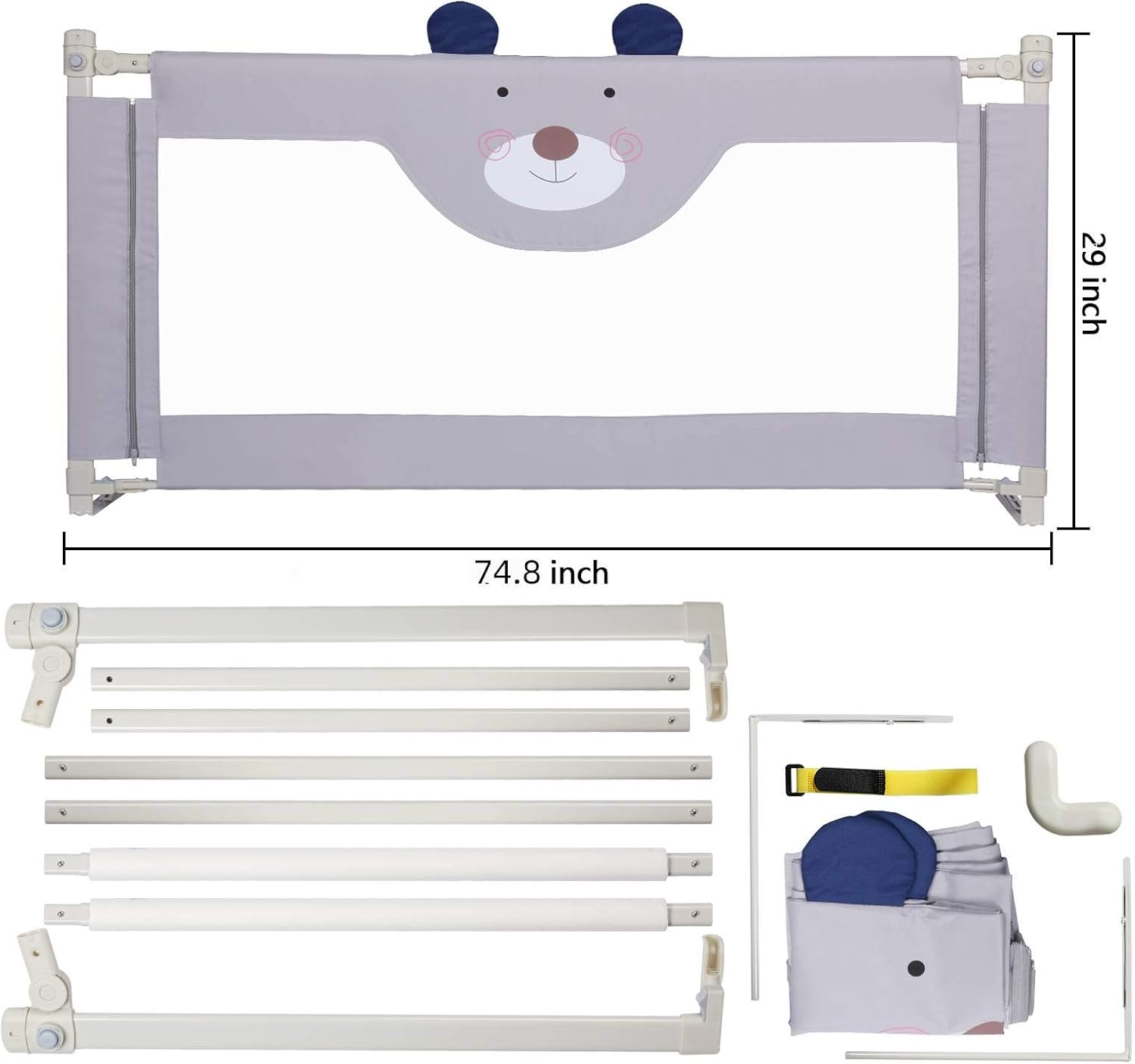 RDHOME 47 Bed Rails for Toddlers Vertical Lifting Bed Guardrail for Kids, Extra Tall Collapsible Baby Bed Rail Guards Fits Three Quarters Bed(1 Side)