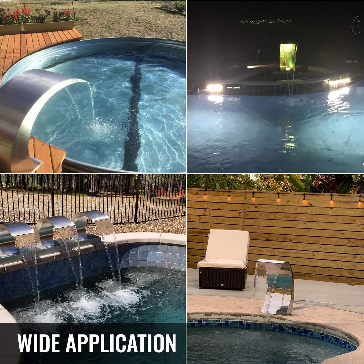 Pool Fountain Stainless Steel 7.9X4.5 Inch, Pool Waterfall Fountain 304 Stainless Steel, Pool Fountains for Inground Pools, Garden Outdoor Waterfalls Sheer Descent Pond Waterom Water Inlet