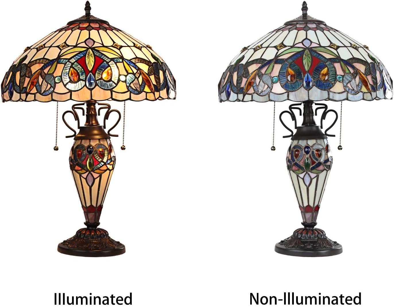 Chloe Lighting Serenity Victorian Tiffany-Style Dark Bronze 3 Light Double Lit Table Lamp 16" Wide