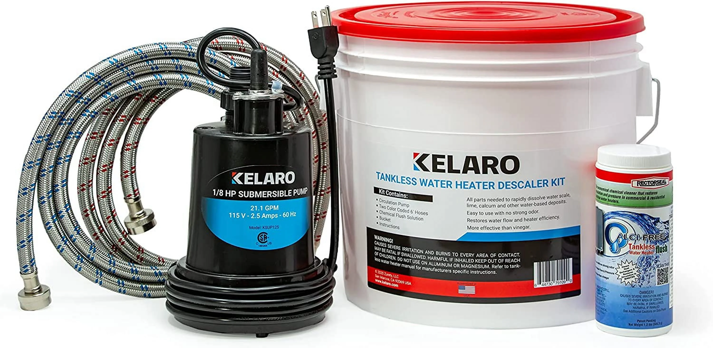 Tankless Water Heater Flushing Kit with Rectorseal Calci-Free Descaler