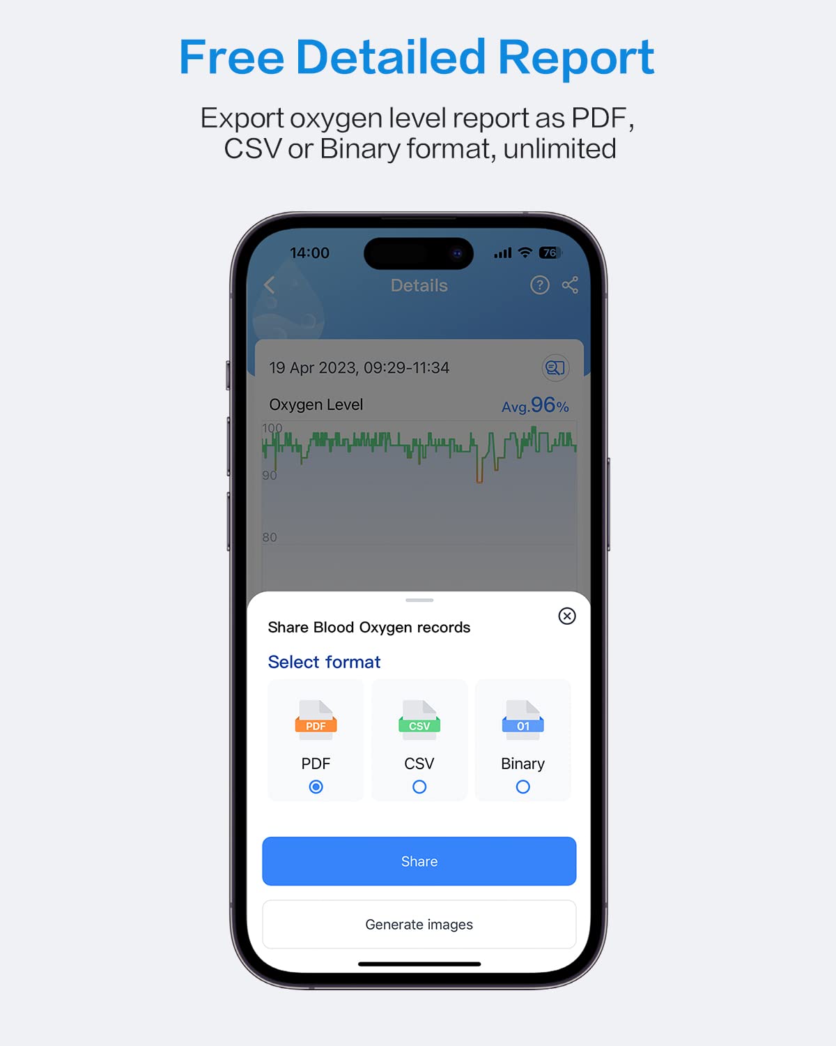Vibeat OxyU Oxygen Monitor for O2 & Heart Rate Continuous Tracking, Wrist Wearable Pulse Oximeter, Notification of Threshold Exceed, Bluetooth Finger Oxygen Meter with Free App & PC Report