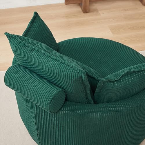 360°Swivel Accent Barrel Chair with Storage Ottoman Set, Modern Oversized Reading Armchair with Armrest Tray and Adjustable Headrest, Comfy Corduroy Chaise Lounge Couches for Living Room Hotel Club
