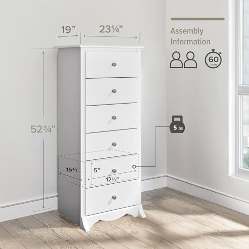 Prepac Sonoma 6 Drawer Dresser for Bedroom, Tall Chest of Drawers, Bedroom Furniture, Clothes Storage and Organizer, 19" D x 23.25" W x 52.75" H, Black