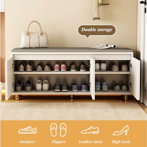 Shoe Bench with Cushion, Storage Bench with Padded Seat, Entryway Bench with Compartments, Shoe Rack for Entryway Living Room Bedroom Hallway, 42x30x72cm