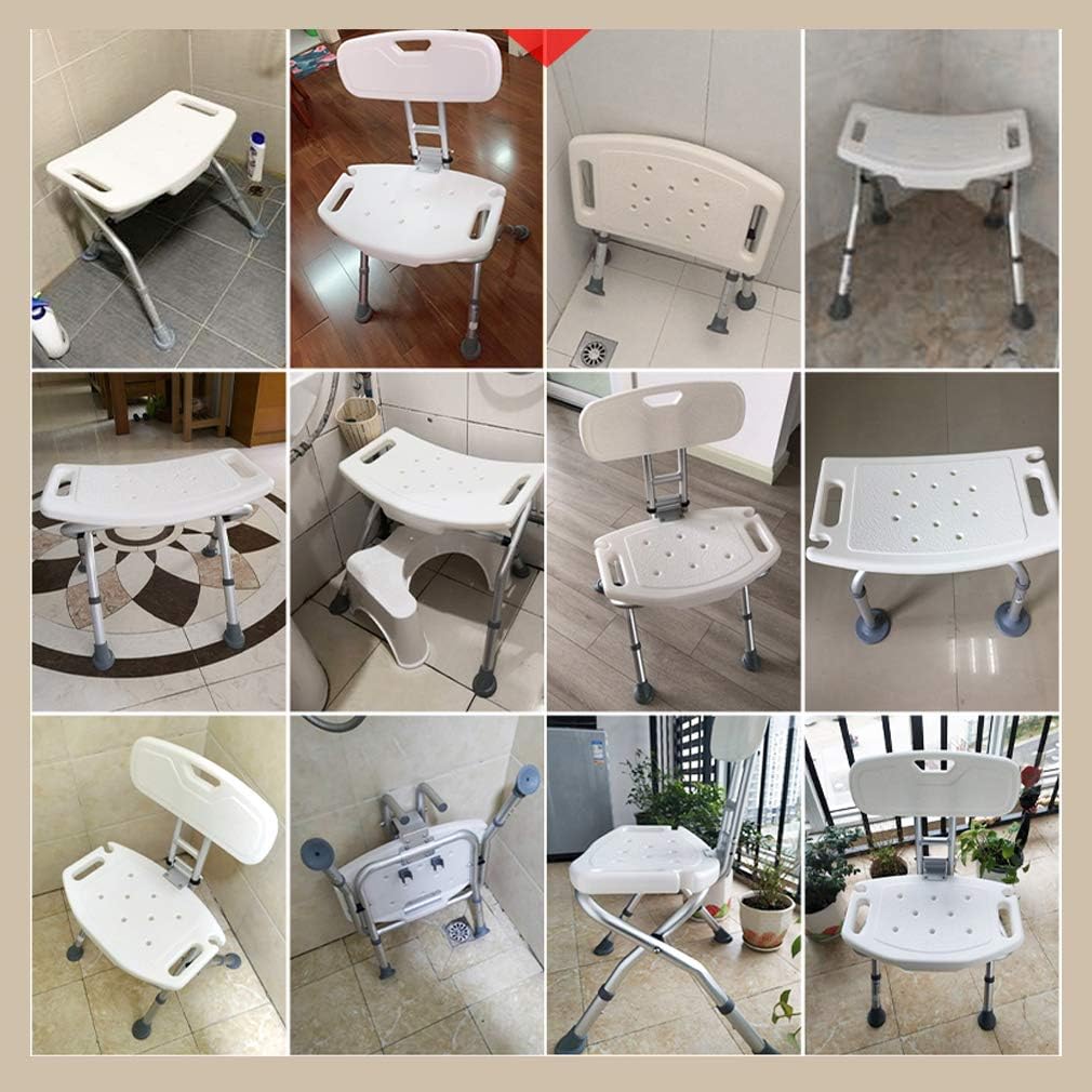 Elderly Bath Stool, Folding Bath/Shower Bench with Back Elderly Bath Chair Shower Stool Safety Seat Bathroom Adjustable Positions 37-41Cm with Anti-Slip Rubber Feet for Travelling and Compact