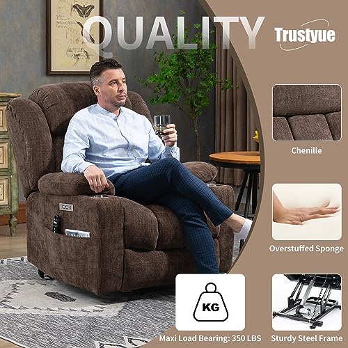 2024 Power Lift Recliner Chair with Full-Body Massage and Heat for Elderly, Hand Remote Control, Upgraded OKIN Motor, Extended Footrest, USB Ports, Stainless Steel Cup Holders, Chenille Grey