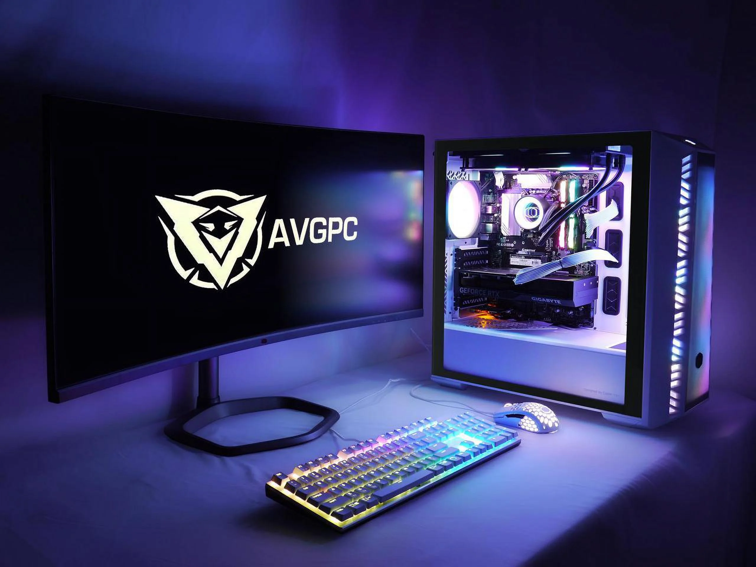 AVGPC Hellfire Series Gaming PC - AMD Ryzen 7 7800X3D 8-Core, RTX 4070 12GB, 32GB 6000MHz DDR5, 1TB NVME M.2 SSD, 240mm AIO Liquid Cooler, Wifi/AC/BT Cooler Master 520 White, USB-C, Windows 11