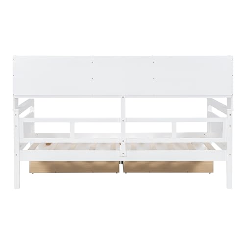 WADRI Multi-Functional Twin Size Daybed with Bedside Shelf and 2 Storage Drawers, Wood Daybed Sofa Bed Frame with Sturdy Slat Support for Office Living Room Bedroom, Easy Assembly (Gray-ss1)
