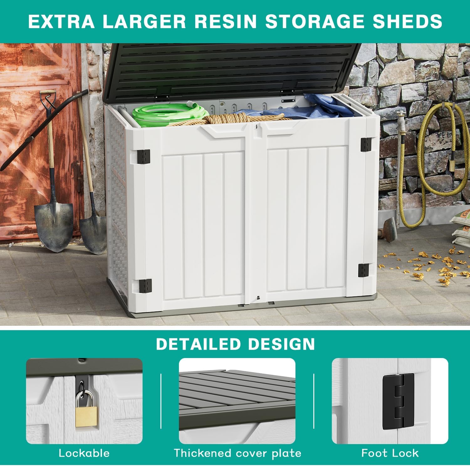 Greesum Outdoor Storage Shed 4 x 2 ft. Utility Tool Shed Resin Storage Garden Shed with Door & Lock for Patio Storage, White